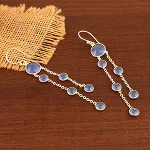 Crochet de suspension à facettes bleu calcédoine Multi pierre, boucles d'oreilles en plaqué argent, Design de lustre, boucles d'oreilles, vente en gros - Product Image 6
