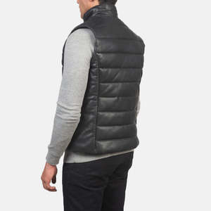 Gilet en cuir véritable Reeves noir, décontracté, matelassé, coupe-vent et imperméable, avec logo personnalisé, en tissu polyester pour l'hiver - Product Image 5