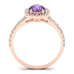 Bague en or massif 14 carats avec améthyste ronde de qualité supérieure REYES, taille brillant, 0,84 carat, certifiée IGI, cadeau de mariage en diamant - Product Image 4