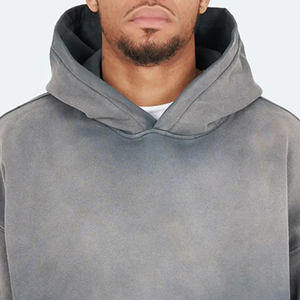 100% Cotton Streetwear Embroidery No String Thermal Hoodies Garment <b>Dye</b> Custom Sun Fade Vintage Washed Customized Hoodie for Men - Product Image 4