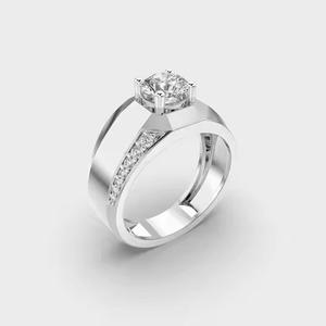 Elegante anillo de bodas de oro de 14K para hombre, estilo Signet, incoloro, cultivado en laboratorio, Juego de puntas de diamante, banda ancha, anillos de diamantes de estilo artesanal - Product Image 6