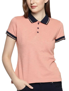 Venta caliente 100% tela de algodón camiseta Polo de mujer material de algodón transpirable manga corta Polo de Golf camisetas en blanco para damas - Product Image 4