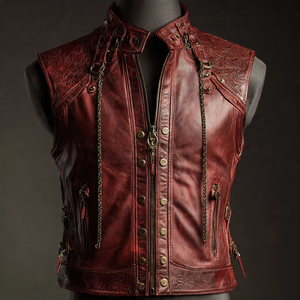 Gilet sans manches en cuir avec poche poitrine pour hommes Gilet en cuir boutonné Biker pour hommes Gilet de moto en cuir véritable pour hommes - Product Image 2