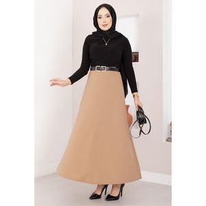 Jupe hijab en mousseline de soie confortable Mevlana avec ceinture décorative couleur camel - Product Image 3