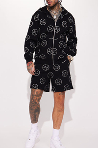 Sweat à capuche respirant en coton épais avec diamants de qualité supérieure Sweat à capuche zippé en coton surdimensionné de grande taille - Product Image 2