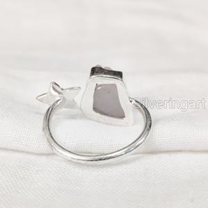 Joyería de piedra áspera, anillo para mujer, piedra preciosa de cuarzo rosa crudo Natural, piedra natal de abril, estrella, anillo ajustable, anillo de Plata de Ley 925 - Product Image 5