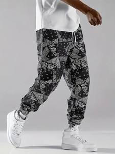 Pantalon décontracté pour homme, style streetwear, coupe droite, imprimé intégral, taille mi-haute, taille élastique, doublure en polaire pour l'été, pour l'extérieur - Product Image 4