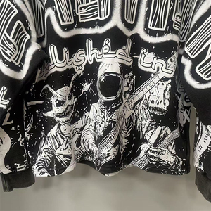 T-shirts unisexes à manches longues imprimés à la main, col rond noir, effet délavé, collection 2026, vente chaude - Product Image 4