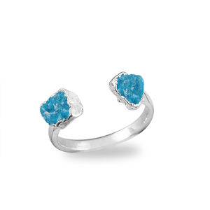 925 Sterling Silver Adjustable <b>Family</b> <b>Birthstone</b> <b>Ring</b> Double Apatite Gemstones Waterproof Electroplated Stylish Fashion Jewelry - Product Image 1