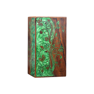 Handmade Rosewood Cremation Urn Green Floral Inlay <b>Memorial</b> <b>Box</b> <b>for</b> human and <b>pets</b> ashes - Product Image 4