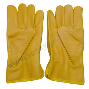 ถุงมือขับรถหนังลายกวางสำหรับทำงานหนังแท้สีทองแบบ100% - Product Image 2