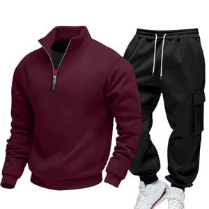 Sudadera de hombre 100% algodón polar transpirable de 380g, gruesa, informal, deportiva, estilo urbano, de punto liso, de invierno, con media cremallera y ajuste holgado. - Product Image 1