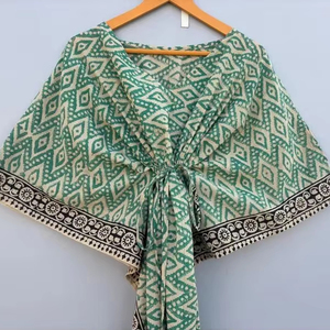 Bagru imprimé vert coton caftan pour femmes confortable décontracté longueur au sol Maxi robe pour les fêtes vêtements de nuit été couverture Ups Maxi - Product Image 6