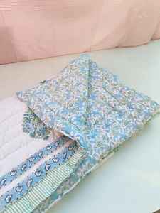 Hand Block Print Reversible Razai Quilt Indian Kantha Winter Bedding - Product Image 3