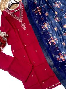 Nueva Ropa Étnica India Chanderi de viscosa con diseño de bordado trabajo Kurtis de punto completo con conjunto Dupatta para ropa de mujer - Product Image 6