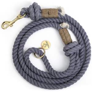 Correa para Perro Resistente de Cuerda Gris Hecha a Mano con Diseño Sencillo y Decoración de Piel - Product Image 1