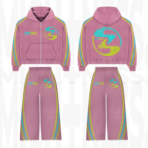 Ensemble de survêtement décontracté personnalisé, sweat à capuche zippé intégral et pantalon large, imprimé graphique premium, coupe unisexe - Product Image 2