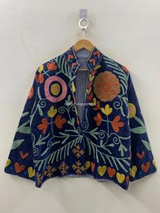 Manteau en velours brodé à la main à motifs floraux, style bohème, manches longues, col mandarin, grande taille, vêtements d'extérieur pour femmes, automne - Product Image 2
