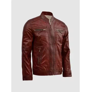 Chaquetas de Cuero para Hombre, Invierno, Transpirables, con Cierres y Bolsillos Delanteros, Corte Ajustado, Diseño OEM - Product Image 3
