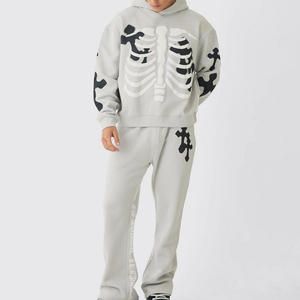 Ensemble survêtement homme en coton 100% surdimensionné pour l'hiver, avec broderie personnalisée, logo personnalisé, sweat-shirt et pantalon en 2 pièces - Product Image 1