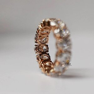 Exclusive Full Eternity <b>Oval</b> Cut 6 MM <b>Moissanite</b> Stacking Wedding Band Made by 10k Solid Gold for Women - Product Image 4