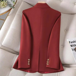 Nouvelle Veste Blazer Femme Printemps 2025 Noire à Double Boutonnage Manches Courtes Unie Tissée Antistatique Broderie Main Style Business - Product Image 5