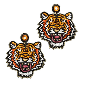 Tigre fait à la main graine perlée broderie boucles d'oreilles personnalisé graine perle broderie boucles d'oreilles coloré graine perlée broderie bijoux - Product Image 1