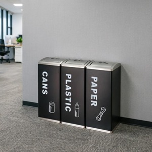SD-34B 8 Gal Curved Swing Top Lid Metal Waste Separation Bin 3 Compartment Rubbish Bin for Office Black <strong>Trash</strong> <strong>Sorting</strong> Bins - Product Image 4