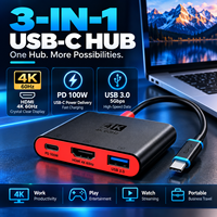 Adaptateur Hub USB-C 3-en-1 4K 60Hz PD100W USB 3.0 Type-C Station d'accueil pour ordinateur portable tablette