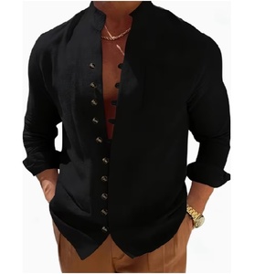 Chemises décontractées polyvalentes pour hommes, noires, à manches longues, boutonnées, tendance, pour le quotidien, le streetwear et les réunions - Product Image 3