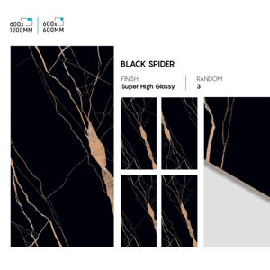 Azulejos de Porcelana con Acabado Espejo Súper Negro, Alto Brillo, 60x120cm, Azulejos de Lujo para Pisos y Paredes para Hogares - Product Image 1