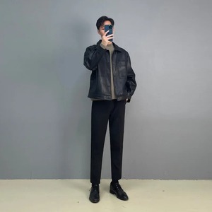 Custom Lather <b>Jacket</b> Vintage Loose-fit Cropped Pu Leather <b>Jacket</b> <b>Men's</b> Casual Top Spring Motorcycle <b>Jacket</b> - Product Image 3