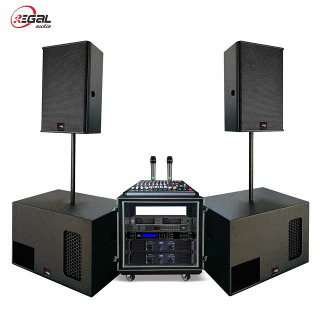 High SPL Sound System 2pcs PS15 134dB 15" Speakers 2pcs LS1200 18" Subwoofers Mixer 1600W Amp Wireless Mic 2-in-1 Flight Case