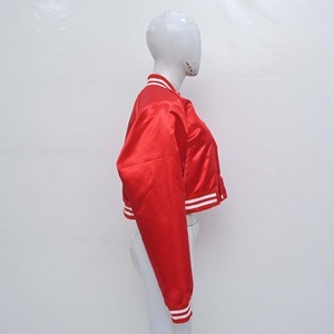 Haute qualité Satin Polyester femmes léger Bomber veste solide pleine fermeture éclair haute rue mode décontracté coupe-vent personnalisable soie - Product Image 3
