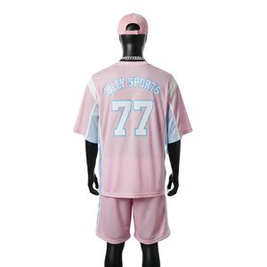 Ensemble short de basketball pour homme, polyester respirant de qualité supérieure, empiècements latéraux rose et bleu, logo personnalisé par transfert thermique. - Product Image 5