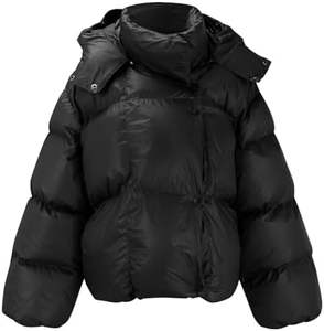 Vente en gros Veste rembourrée moelleuse de haute qualité pour femmes-Manteau d'hiver matelassé court et chaud avec capuche amovible et col montant - Product Image 1