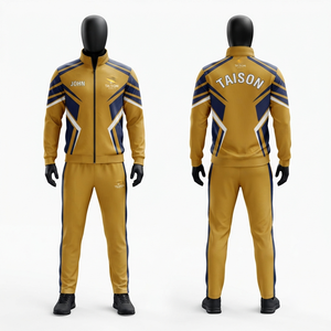 Chándal Deportivo de Invierno para Hombre, 320 GSM, Felpa de Poliéster Premium, Color Sólido, con Paneles Laterales Amarillos y Azul Marino, Logotipo Personalizado, Sudadera con Capucha - Product Image 3