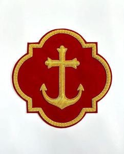 Applique en fil d'or 3D brodé à la main, personnalisée, avec ancre et croix pour vêtement catholique sur tissu en toile - Product Image 1