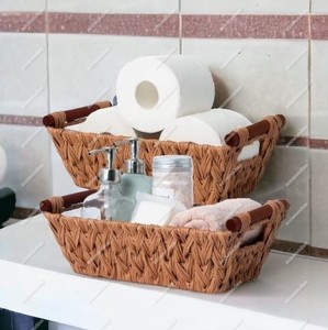 Caja de almacenamiento de bambú decorativa hecha a mano, cesta de agua, jacinto, algas marinas, toallero tejido para baño, muebles generales para el hogar - Product Image 3