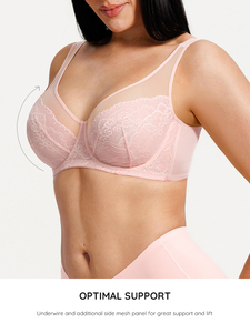 Soutien-gorge gainant amincissant en gros avec couvrance complète, en dentelle non doublée et maille, avec soutien latéral et dos lisse - Product Image 4