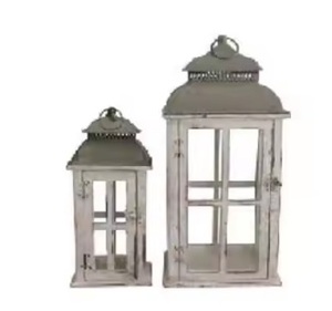 Lanterne à bougie en bois carrée en métal vintage, lampe ouragan de Noël avec bougeoir en bois - Product Image 4