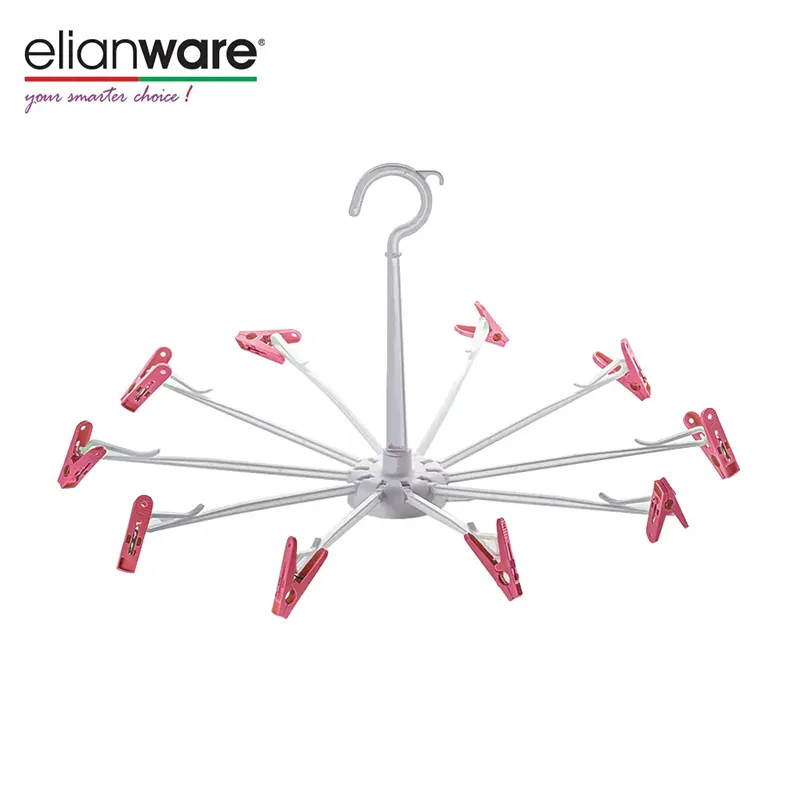 Meilleur prix de vente Cintre rond pliable en plastique style parapluie Elianware livré avec clips