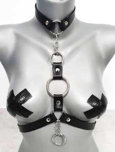 LWH-0047 de soutien-gorge gothique en cuir noir avec harnais et cage de poitrine - Product Image 2