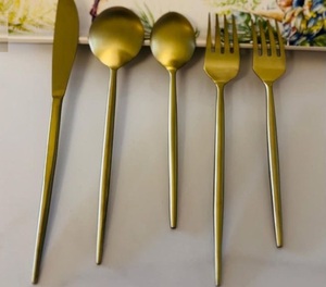 Direct factory <b>Flatware</b> <b>Set</b> of 4 pcs Gold Plated Spoon Fork & Knife Cutlery <b>Set</b> tableware Kitchenware utensil At Best price - Product Image 1