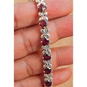 925 <b>Solid</b> <b>Silver</b> Exclusive Shape <b>Bracelet</b> Natural Garnet Artisan Designer Exclusive for Women Red Color Amazing Fine Charm - Product Image 5