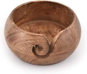 Handmade wooden yarn <b>bowl</b> with a swirl cutout for <b>knitting</b> and crochet crafted from sustainable materials - Product Image 1
