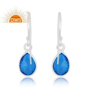 Boucles d'oreilles pendantes en argent sterling fin faites à la main avec topaze bleue suisse doublet, fabricant de bijoux sur mesure - Product Image 4