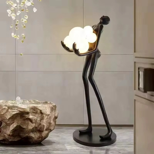 Lampe sur pied moderne en forme de sculpture humanoïde abstraite, en résine noire, avec plusieurs globes lumineux LED, statue décorative pour villa, hôtel, hall d'entrée - Product Image 5