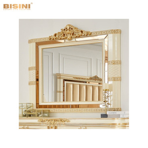 Bisini doré ivoire européen Antique en bois sculpté à la main ensemble de chambre à coucher rembourré <span class=keywords><strong>King</strong></span> Queen Size mariage en bois massif - Product Image 4