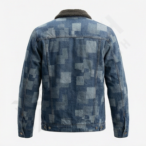 Veste en jean de style urbain de haute qualité pour hommes, logo brodé personnalisé 2025, couleur bleu clair, coupe ajustée, réversible, utilisation hivernale - Product Image 2